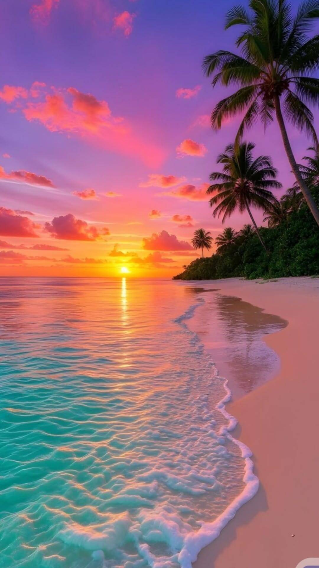 Papel de Parede de Verão com Pôr do Sol e Praia para Celular/iPhone 4K