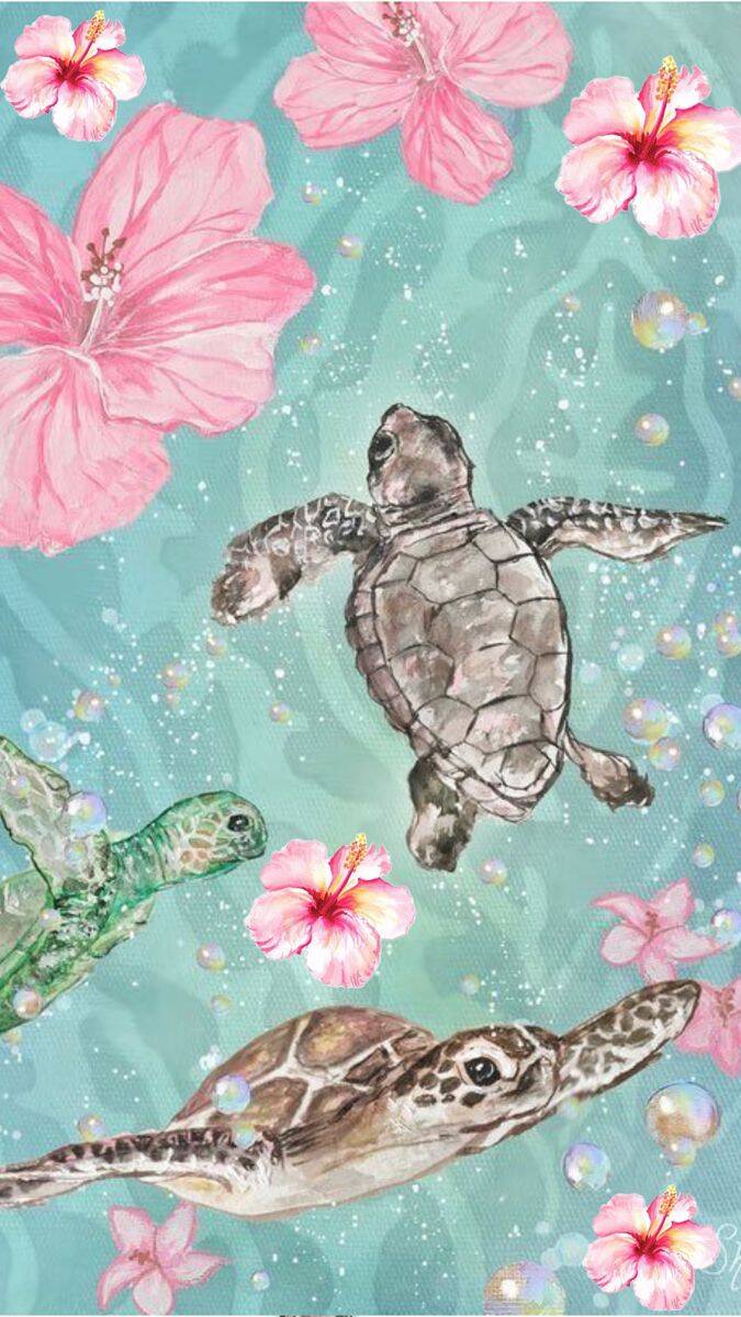 Papel de Parede de Verão com Tartarugas e Flores para Celular/iPhone 4K