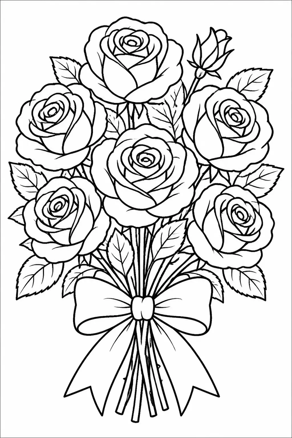 Desenho de Buquê de Rosas com Laço para Colorir