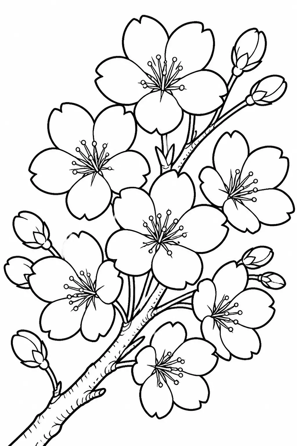Desenho de Cerejeira em Flor para Colorir