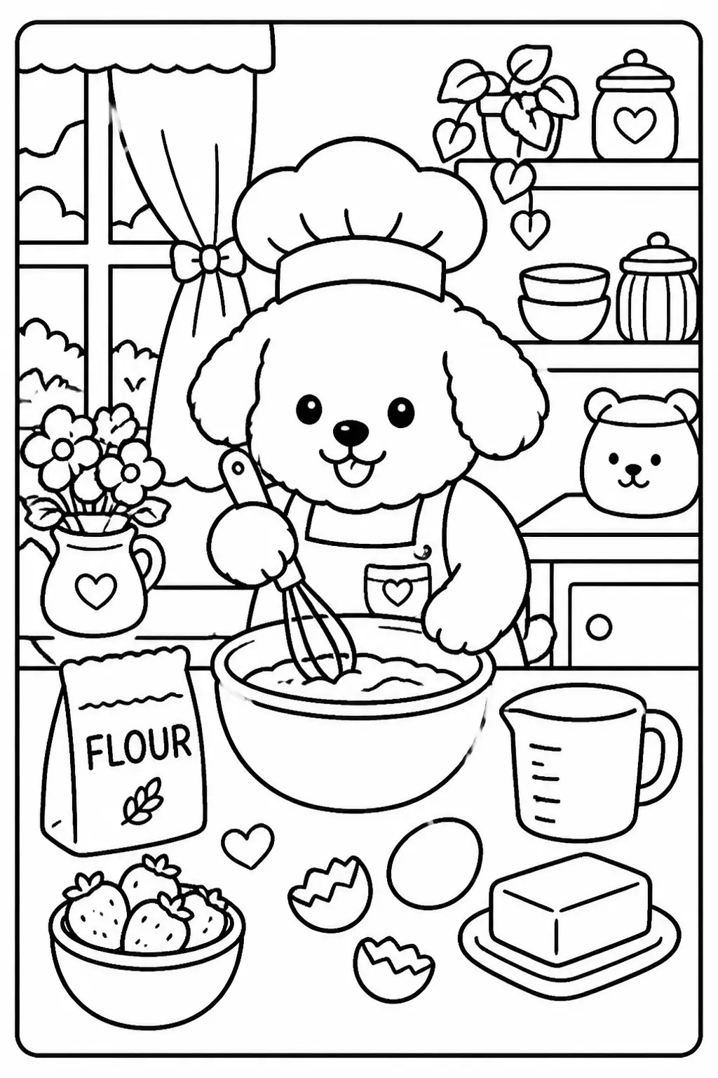 Desenho de Coco Wyo Cachorrinho Chef Cozinhando para Colorir