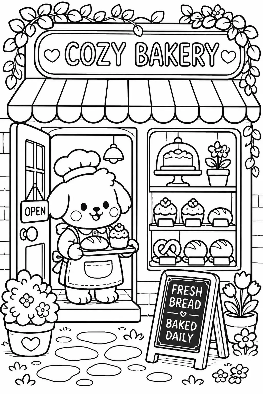 Desenho de Coco Wyo na Padaria Aconchegante para Colorir