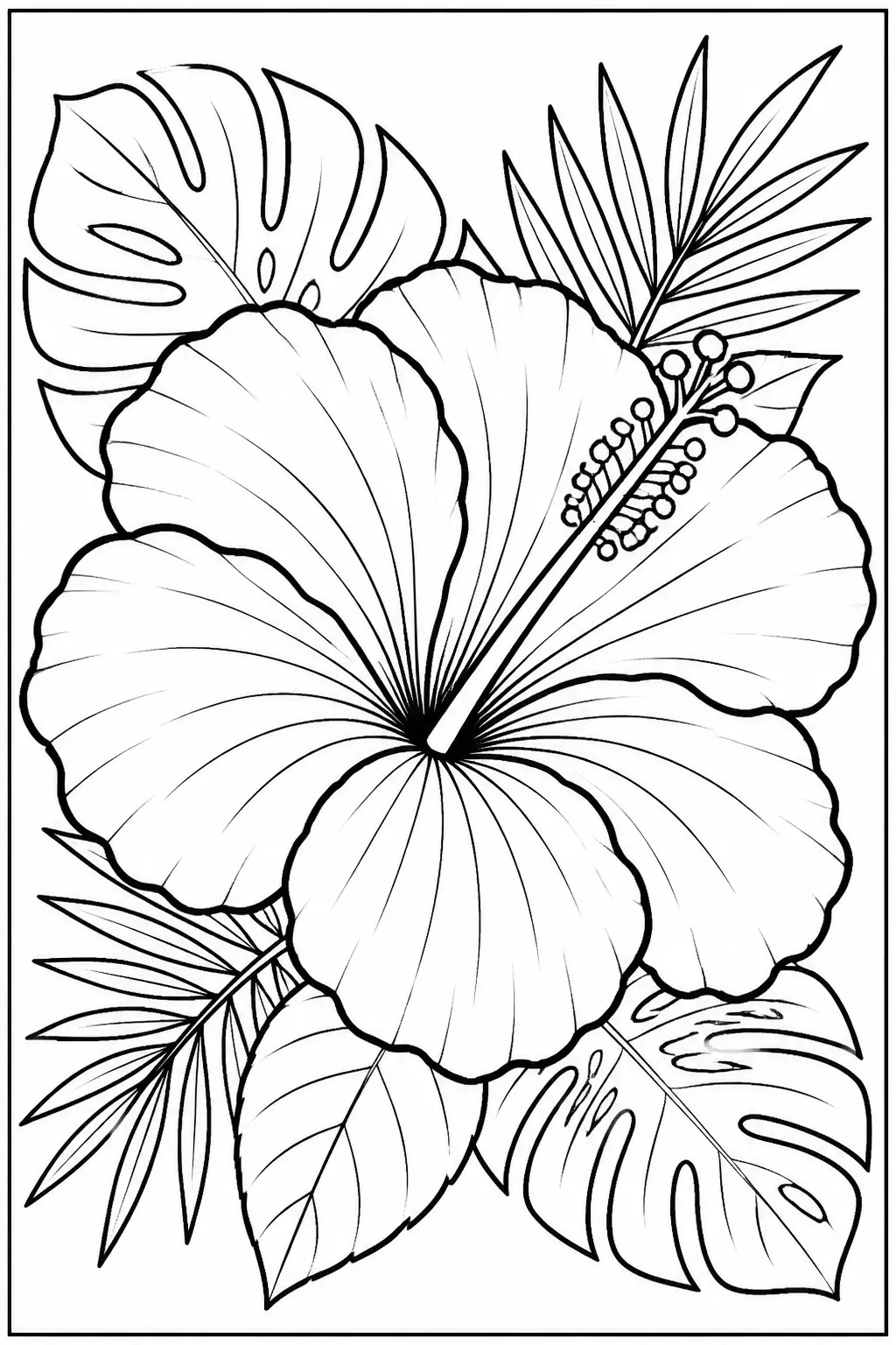 Desenho de Flor de Hibisco Tropical para Colorir