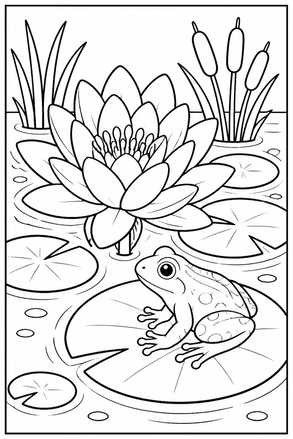 Desenho de Flor de Lótus com Sapo para Colorir