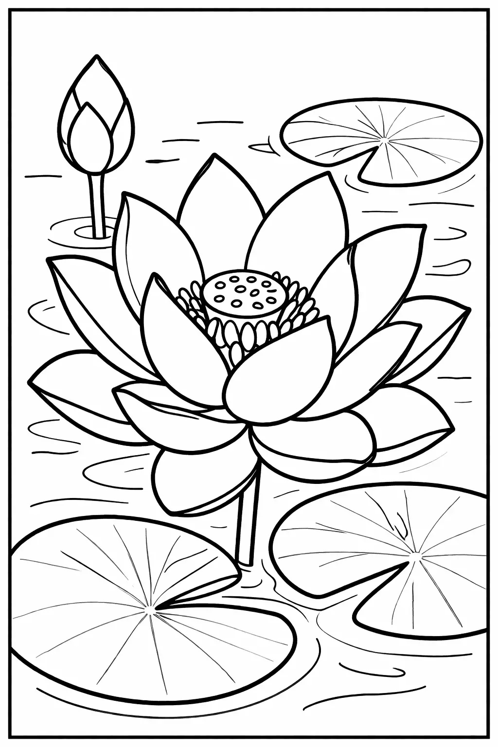Desenho de Flor de Lótus em Lagoa para Colorir