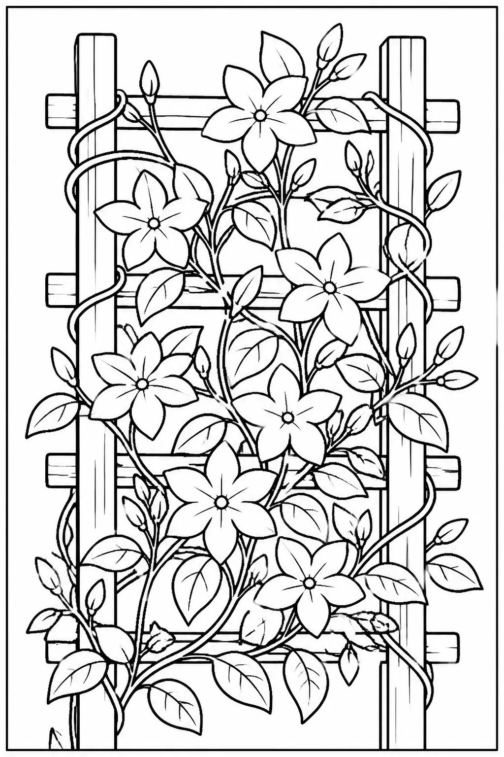 Desenho de Flores Trepadeiras em Pergolado para Colorir
