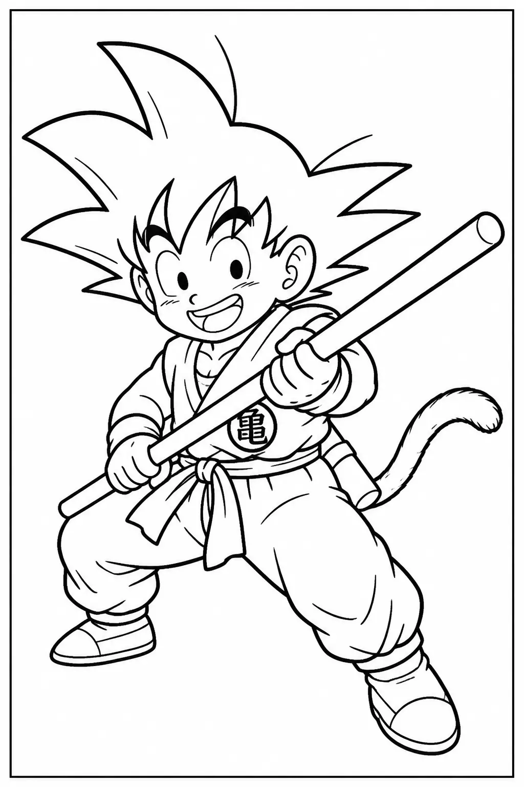 Desenho de Goku Criança com Bastão Mágico para Colorir
