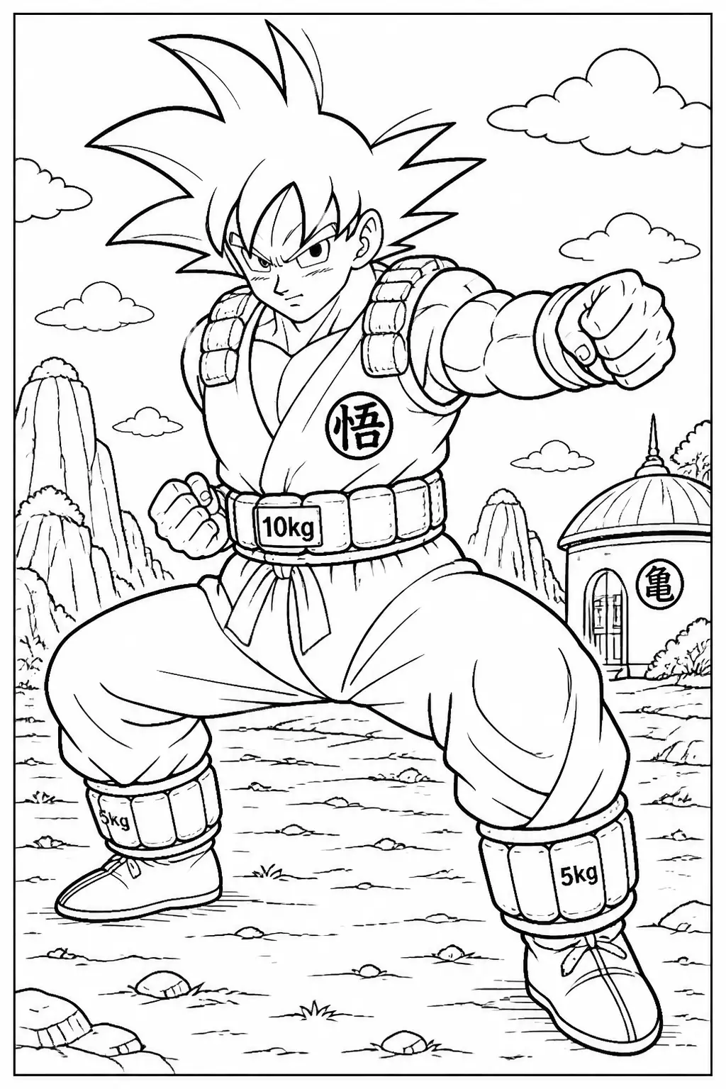 Desenho de Goku em Ação para Colorir
