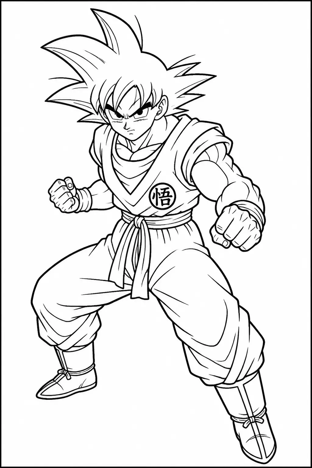 Desenho de Goku em Pose de Luta para Colorir