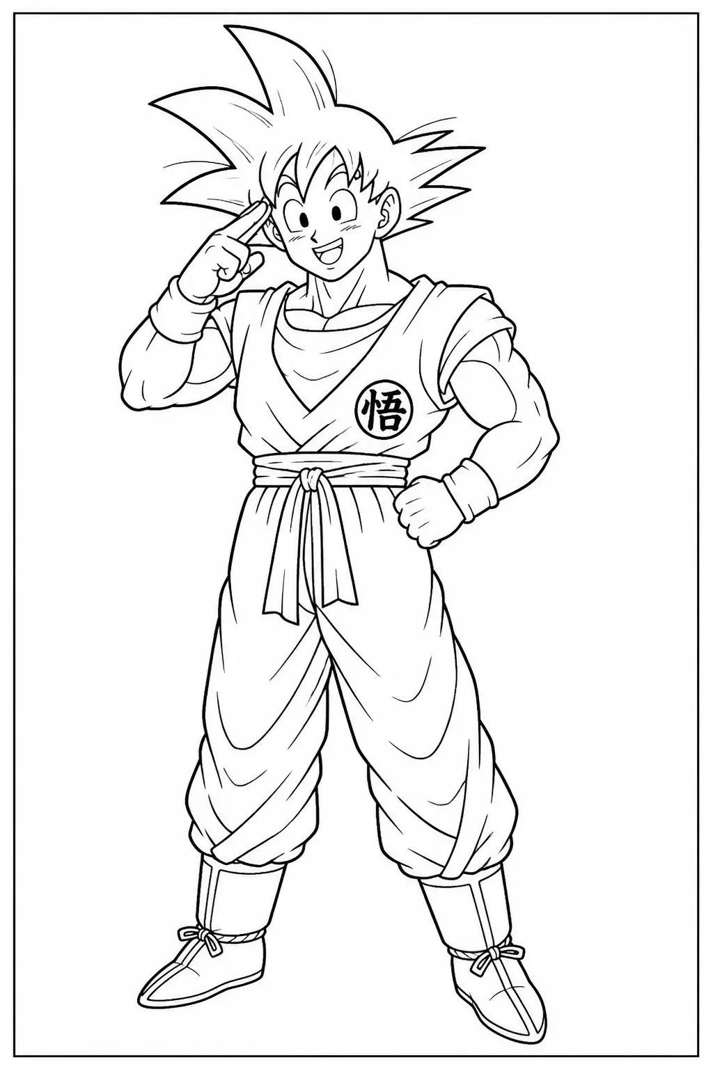 Desenho de Goku em Pose de Saudações para Colorir
