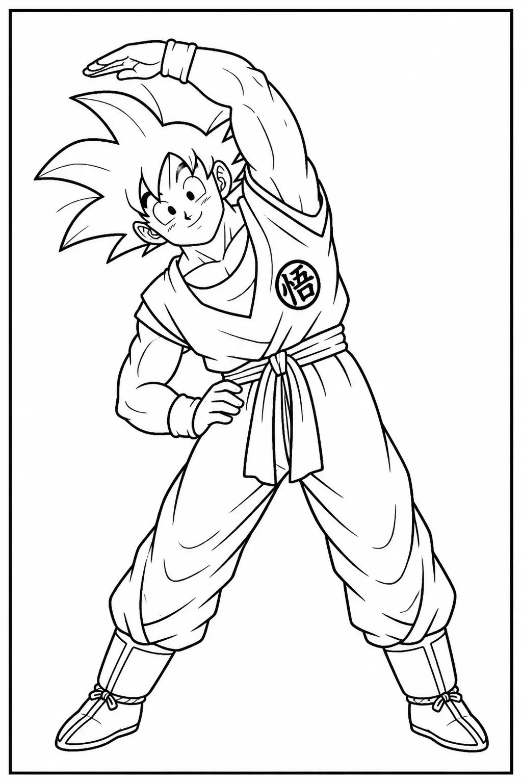 Desenho de Goku em Pose de Treinamento para Colorir
