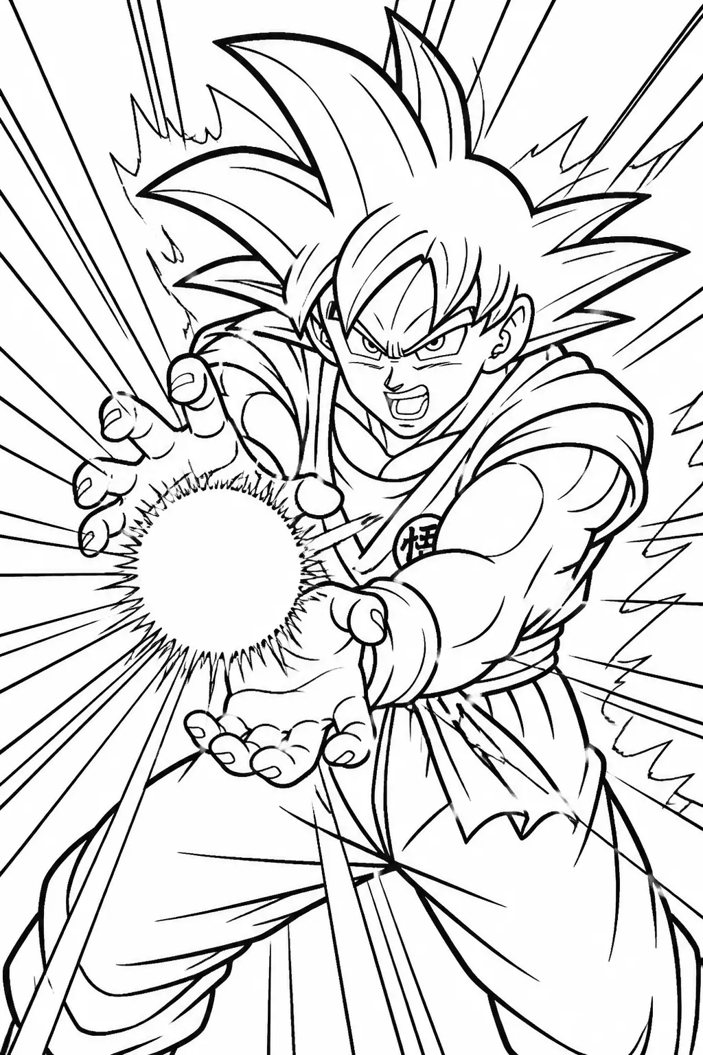 Desenho de Goku Lançando um Kamehameha para Colorir