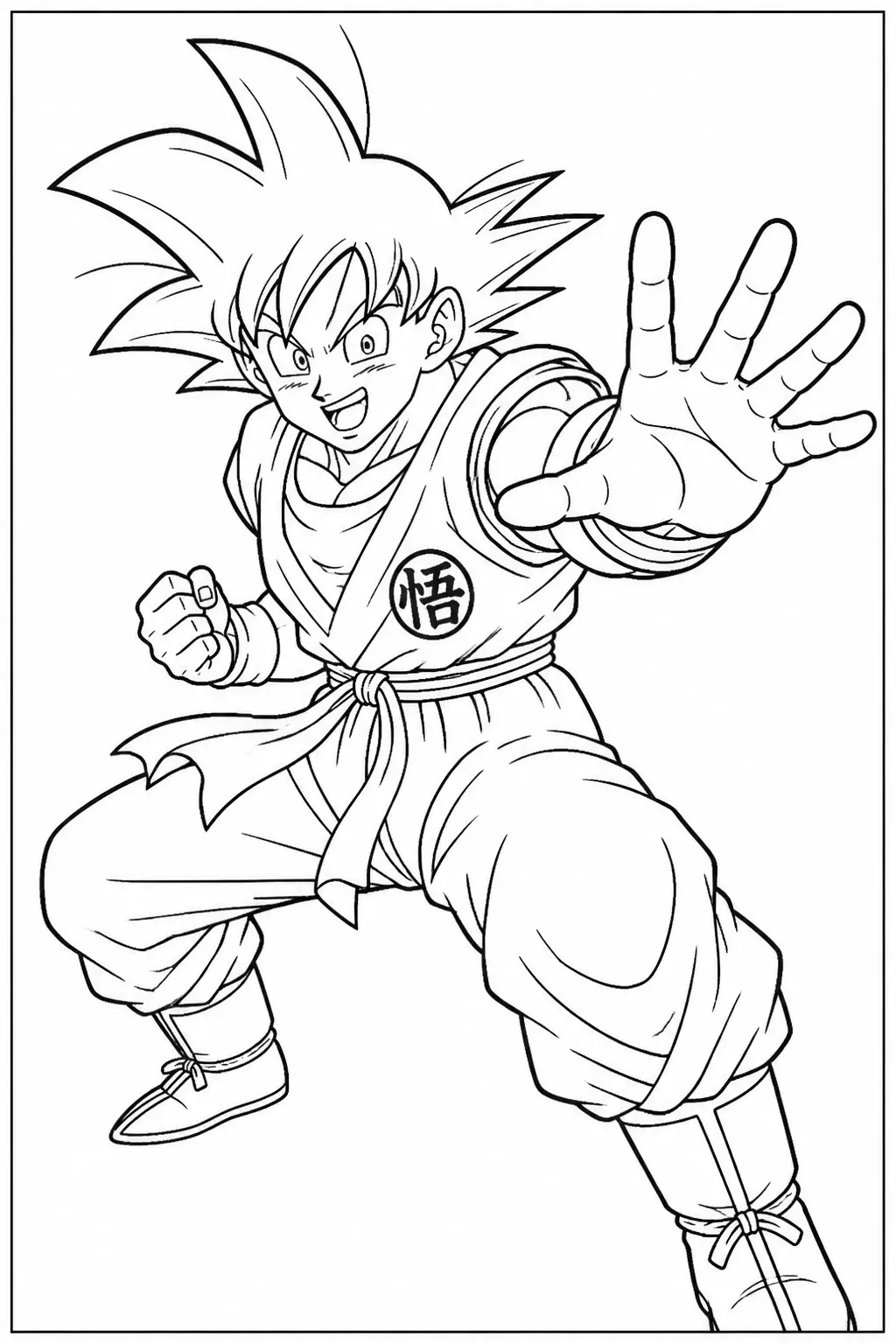 Desenho de Goku Pronto para Lutar com Pose de Ataque para Colorir