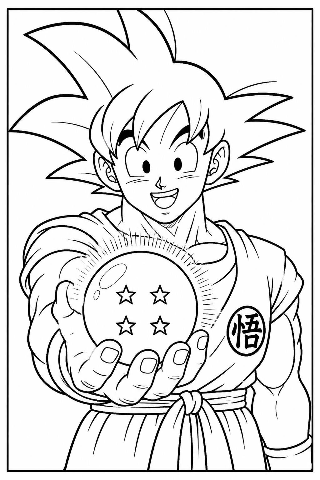 Desenho de Goku Segurando a Esfera do Dragão para Colorir