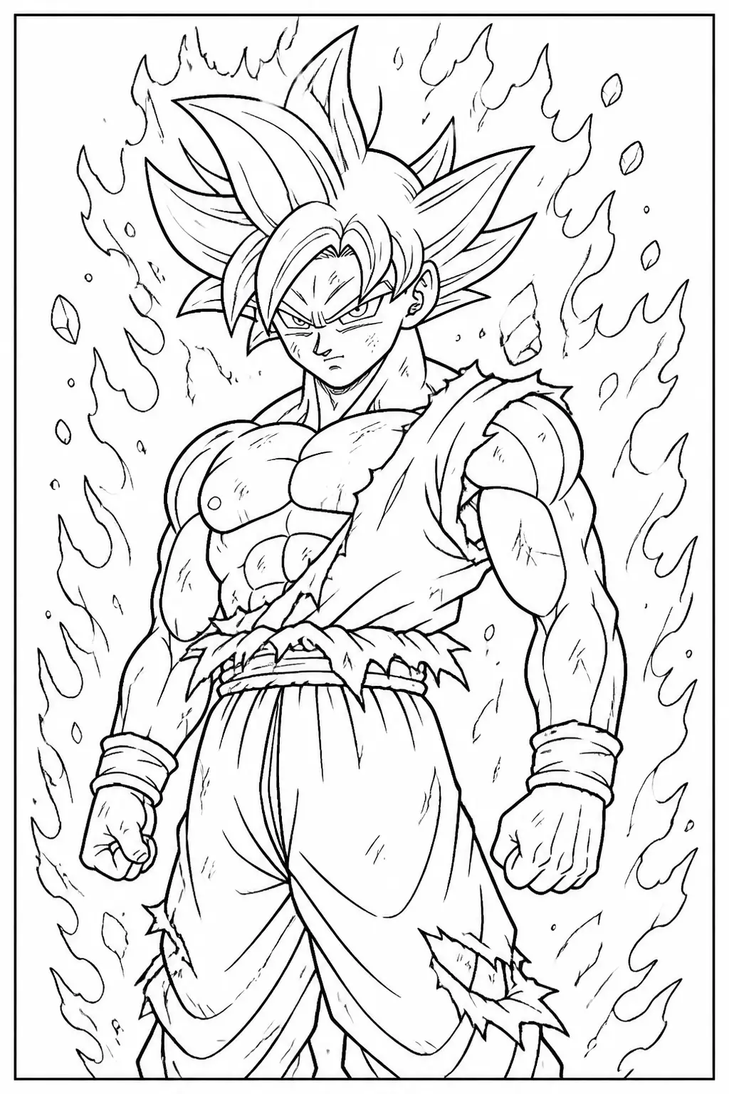 Desenho de Goku Super Saiyan com Poderes em Chamas para Colorir