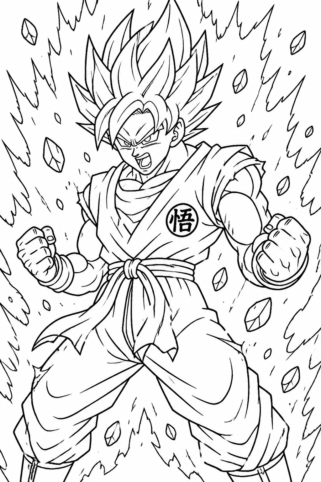 Desenho de Goku Super Saiyan com Poderes para Colorir