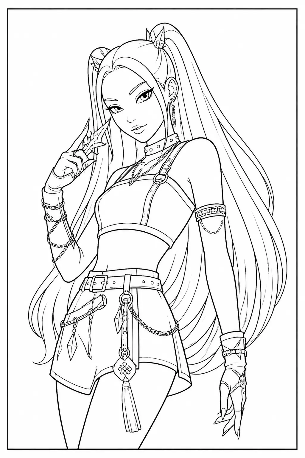 Desenho de Guerreiras do K Pop em Pose de Luta para Colorir