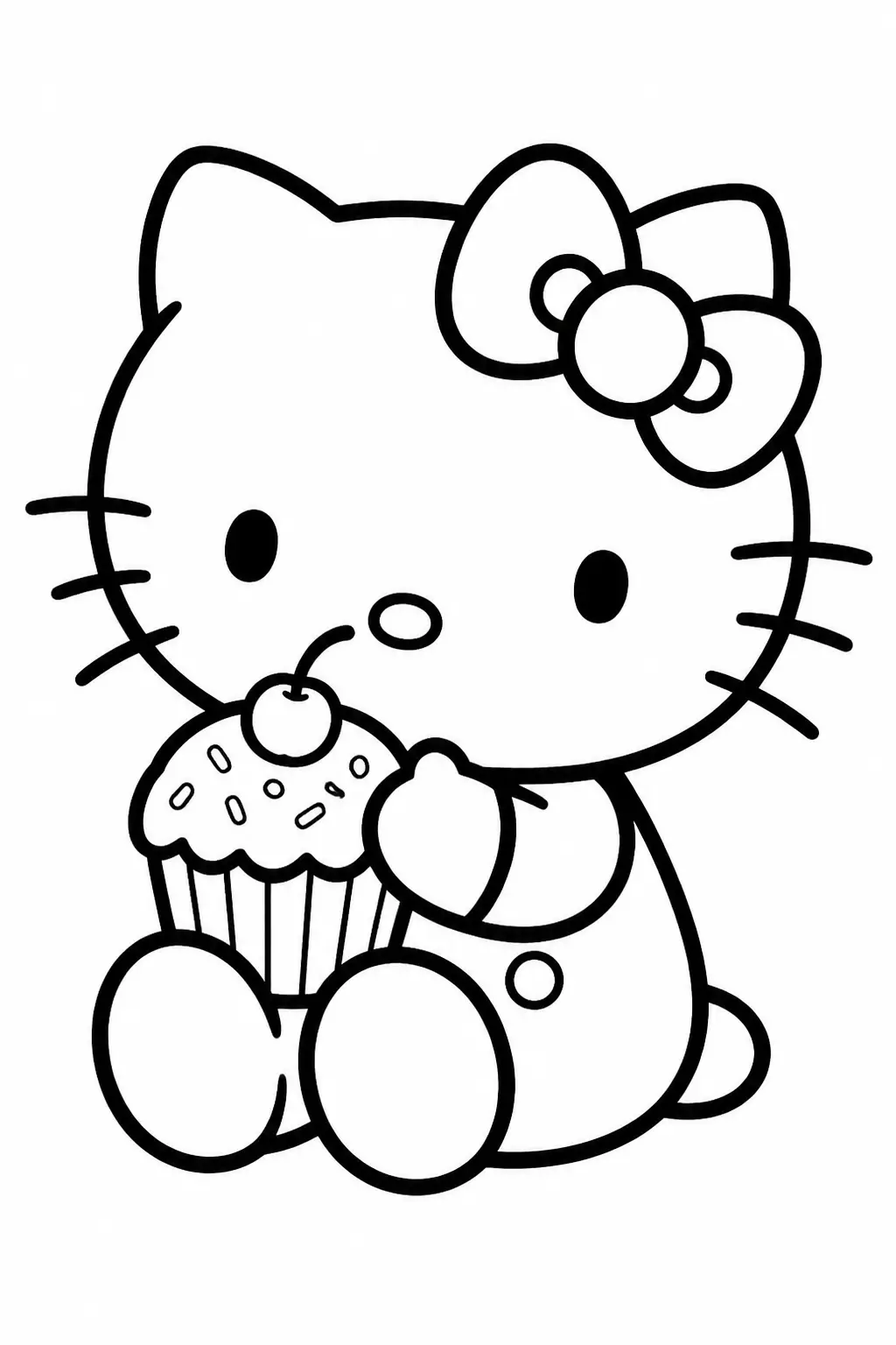 hola gatito comiendo cupcakes para colorear
