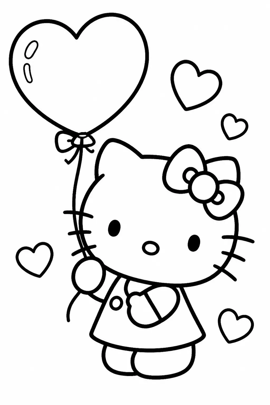 Dibujo para colorear de hola gatito con globo de corazón