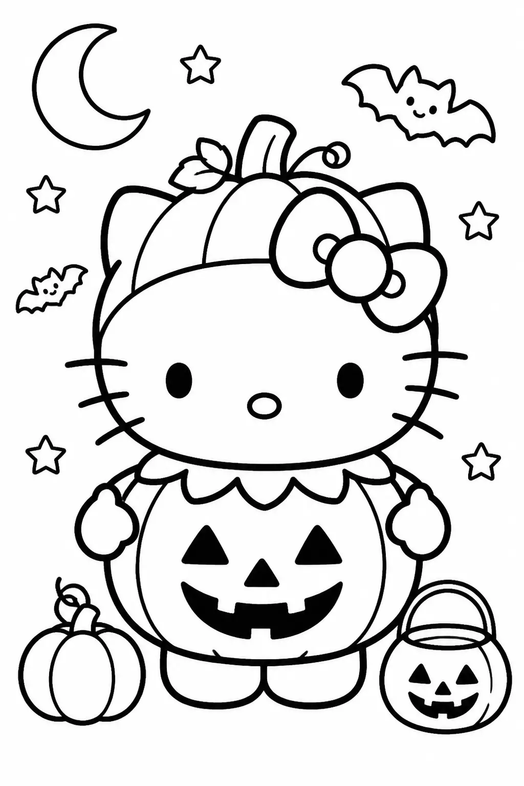 Desenho de Hello Kitty Fantasiada de Abóbora para Colorir