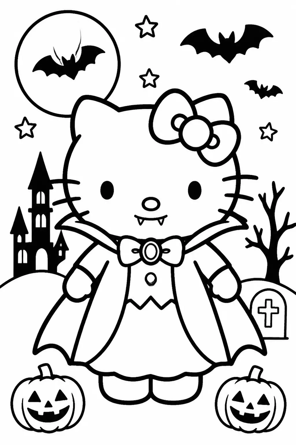 Desenho de Hello Kitty Fantasminha para Colorir
