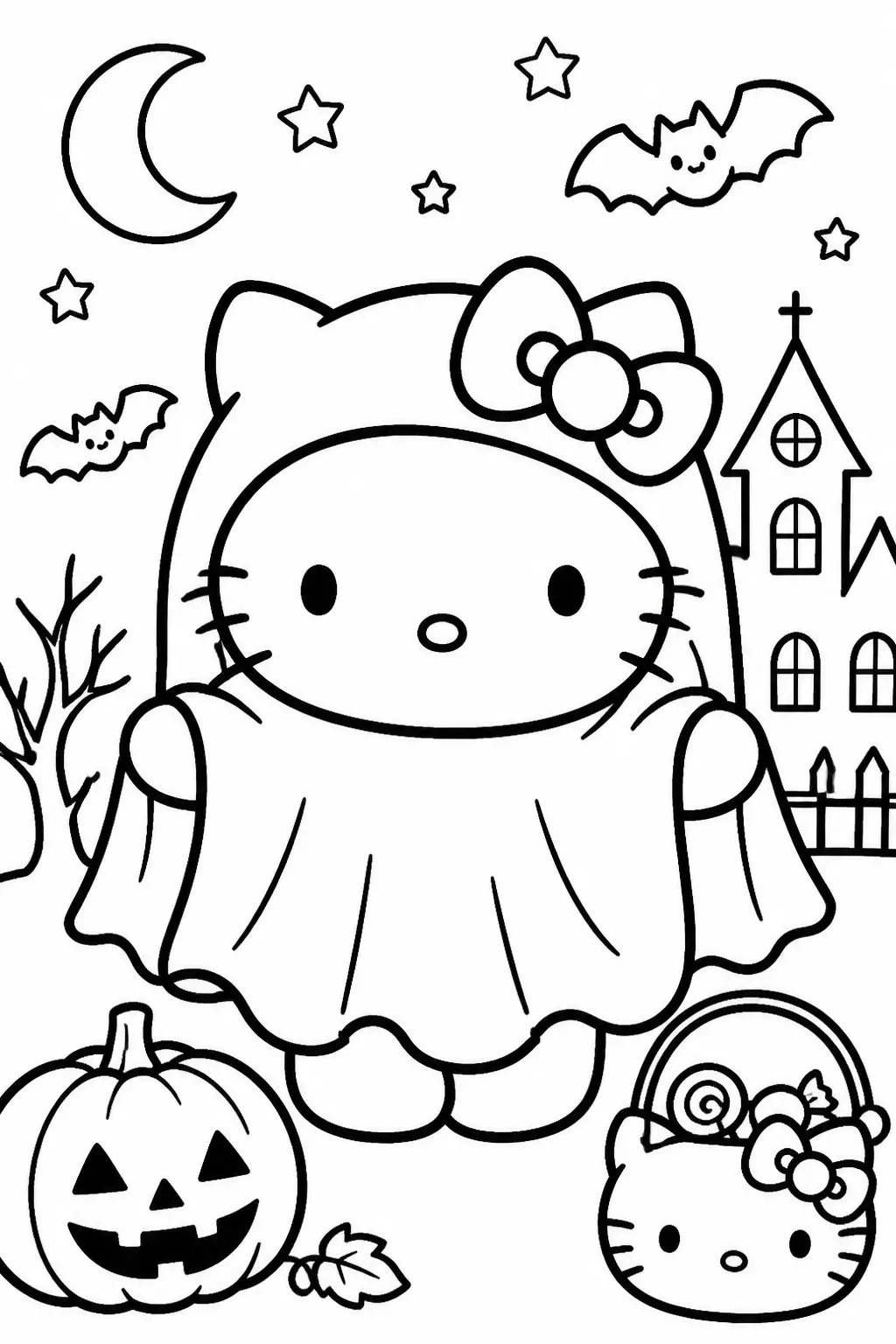 Desenho de Hello Kitty Fantasminha para Colorir