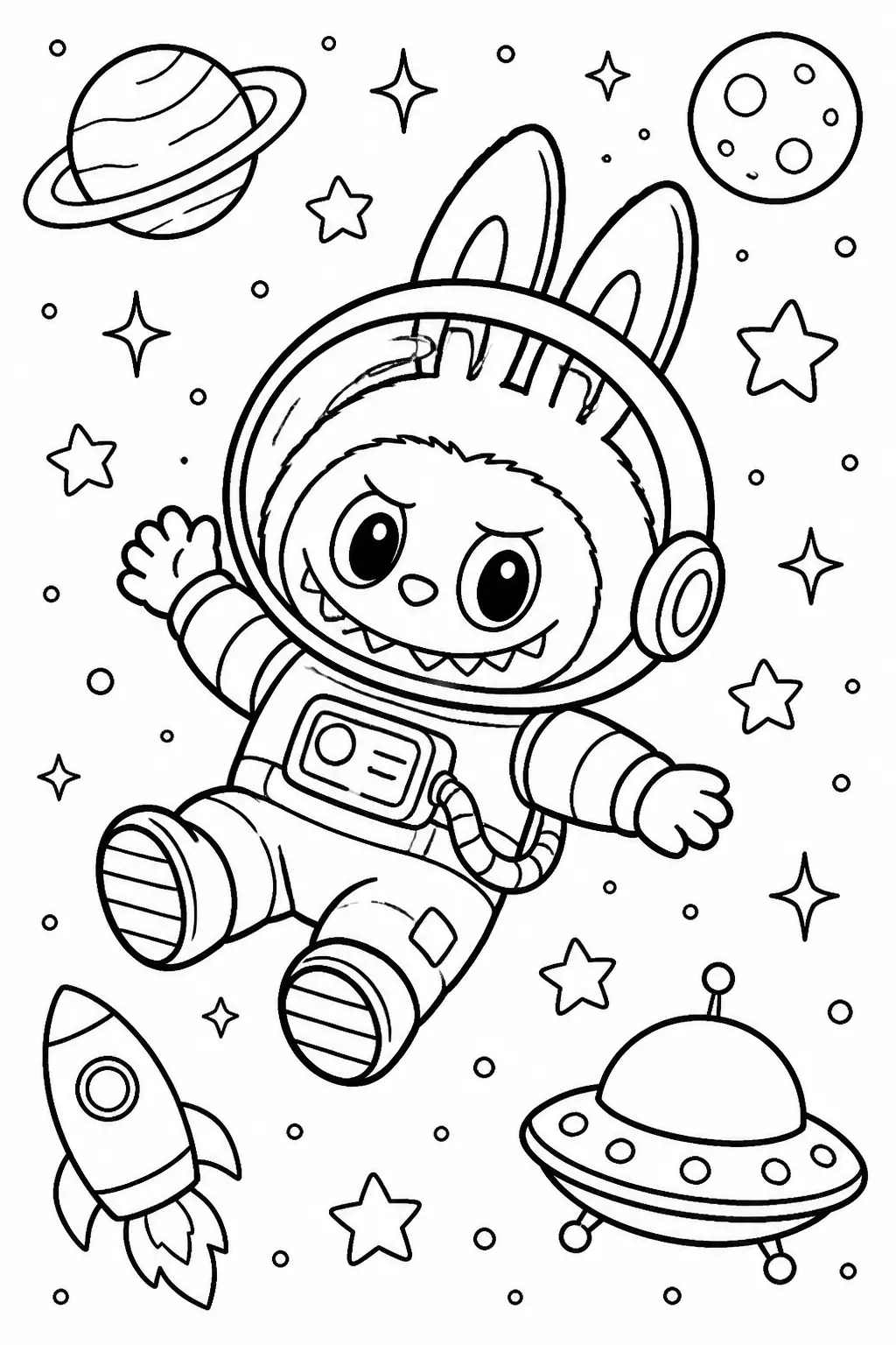 Desenho de Labubu Astronauta Flutuando no Espaço para Colorir