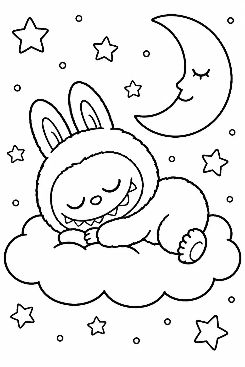 Desenho de Labubu Dormindo nas Nuvens para Colorir