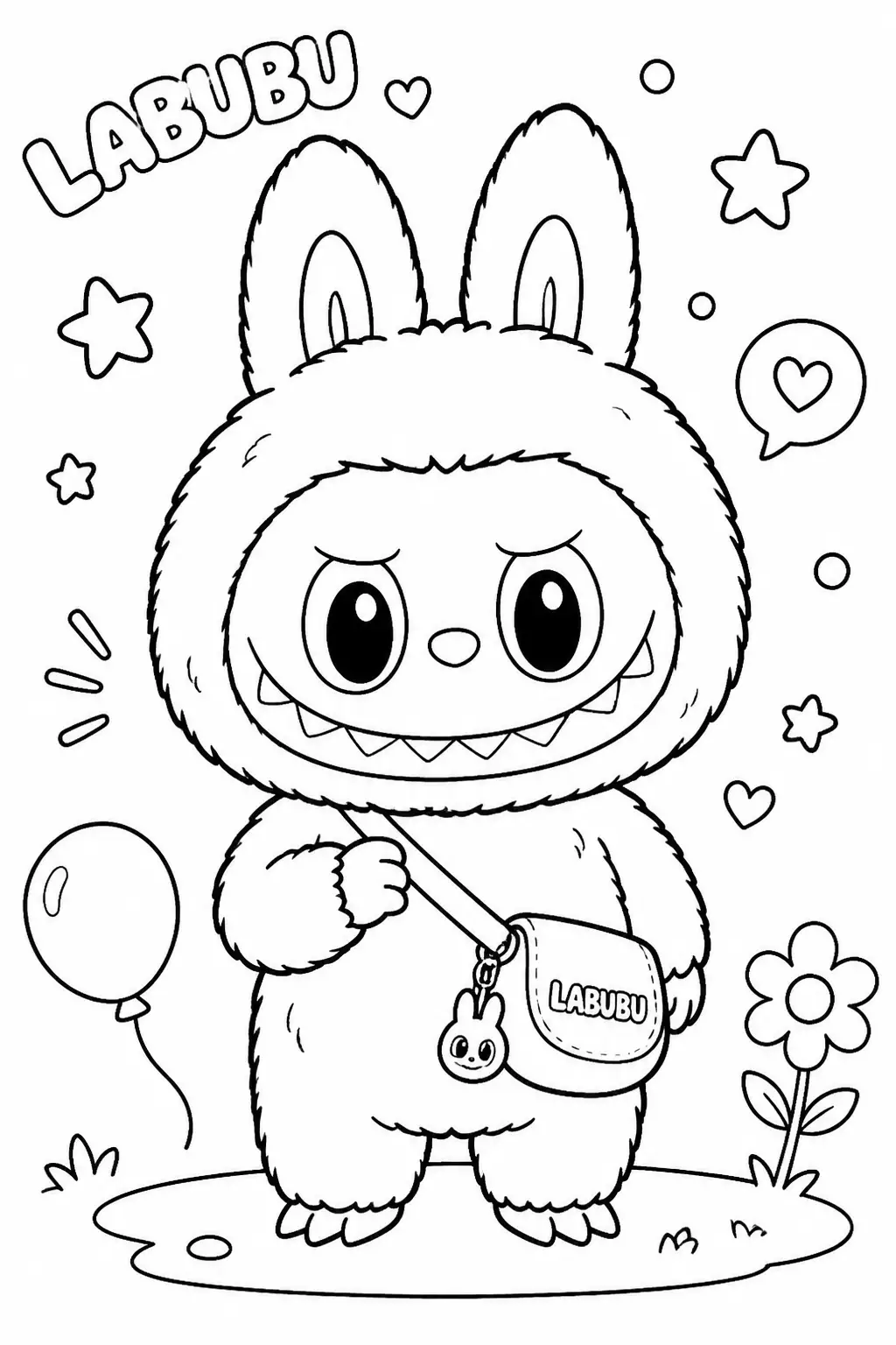 Desenho de Labubu Fofo com Bolsa para Colorir