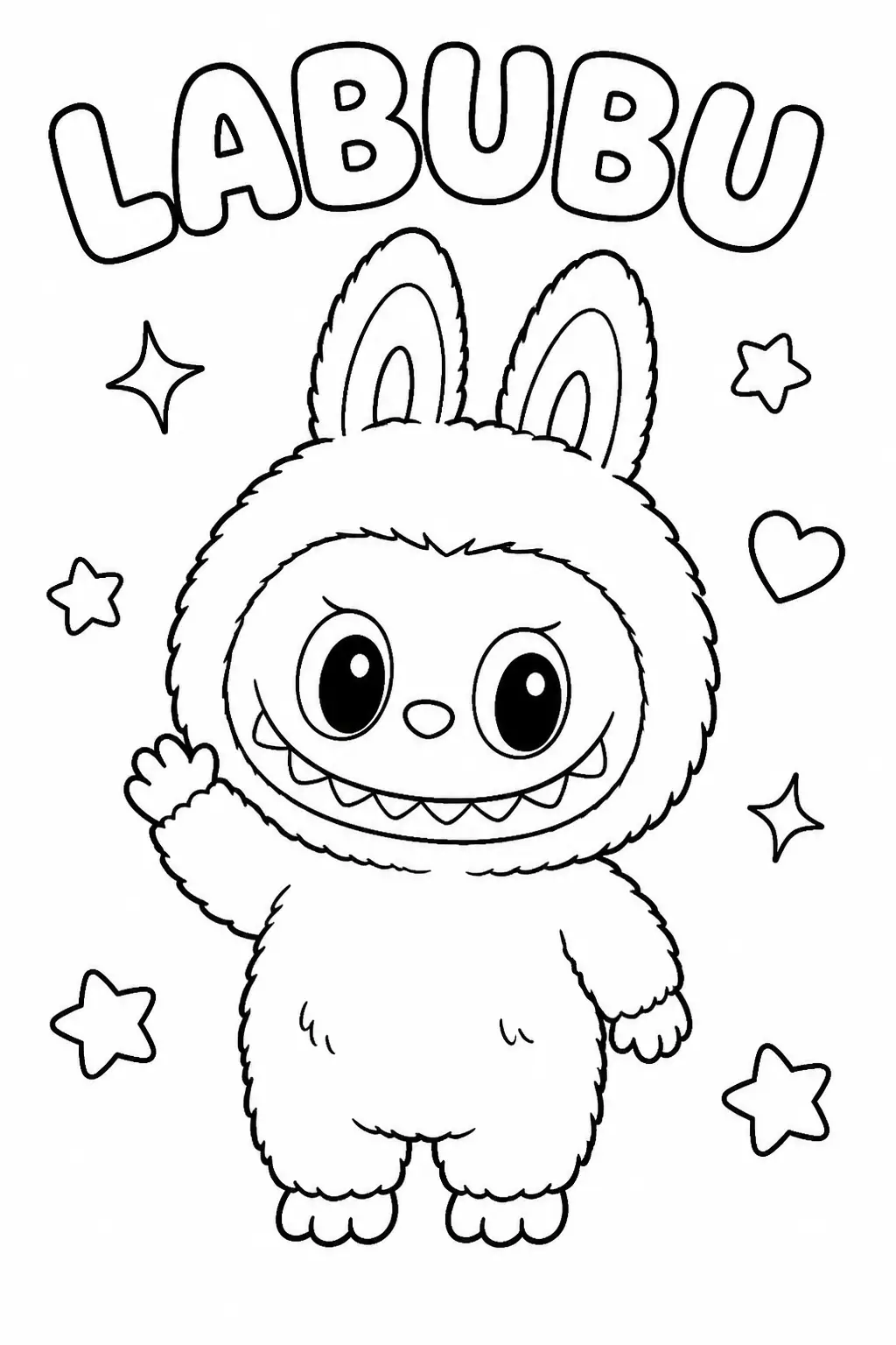 Desenho de Labubu Fofo com Estrelas para Colorir