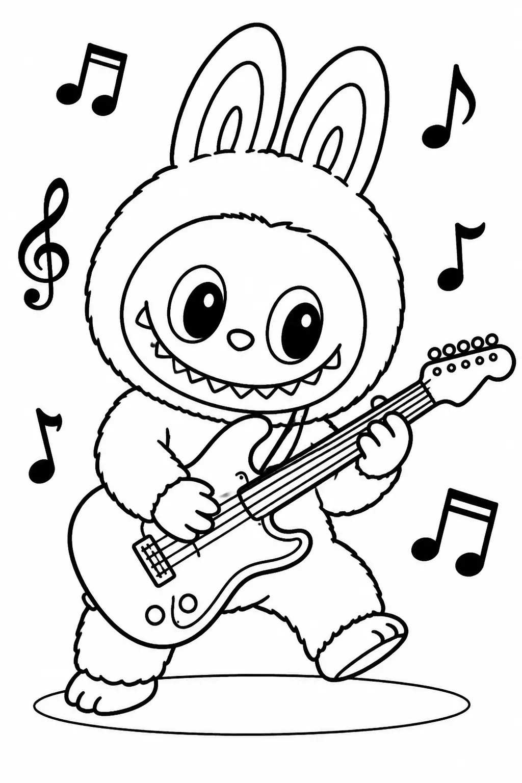 Desenho de Labubu Tocando Guitarra para Colorir