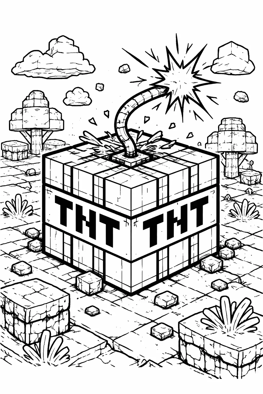 Desenho de Minecraft da Caixa de TNT Explosiva para Colorir