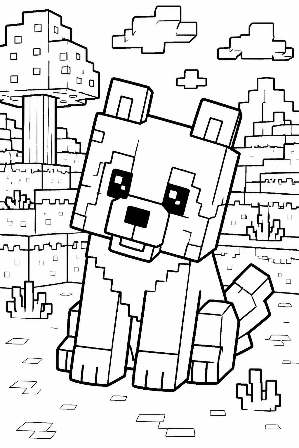 Desenho de Minecraft de Cachorrinho Lobo Fofo para Colorir