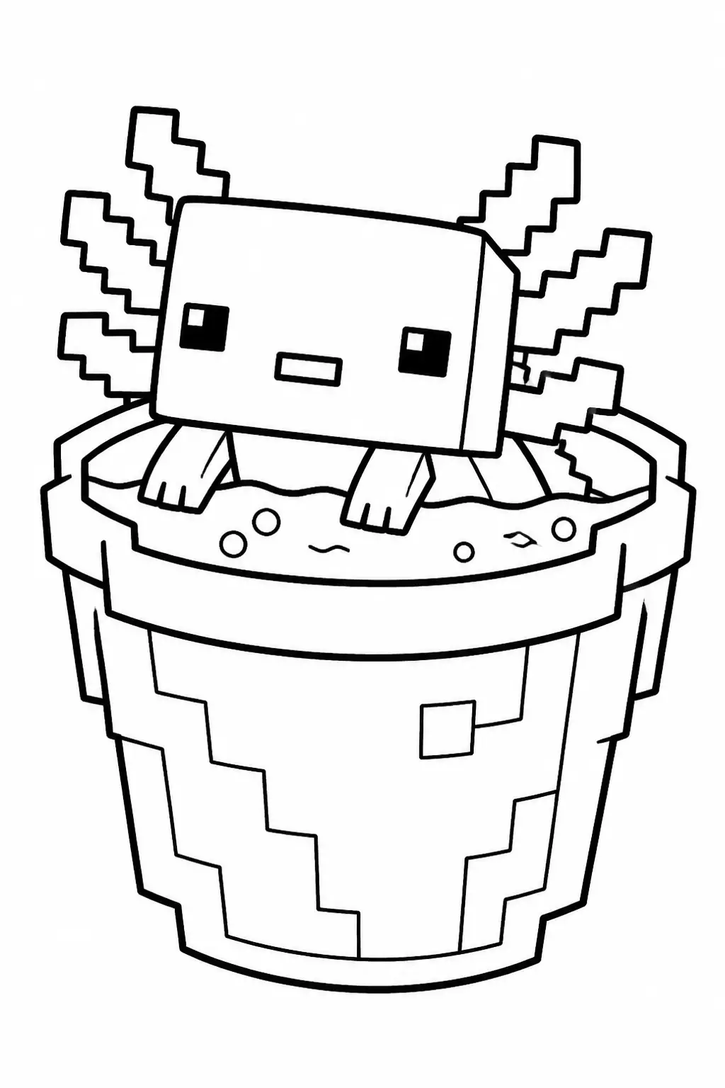 Desenho de Minecraft do Axolote na Vasilha para Colorir