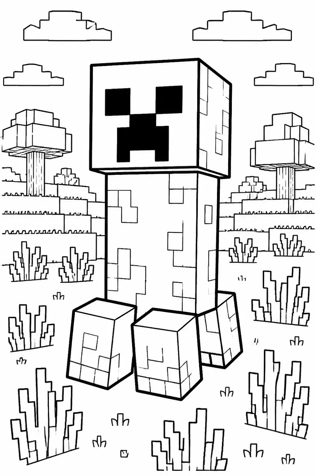 Desenho de Minecraft do Creeper em um Campo para Colorir