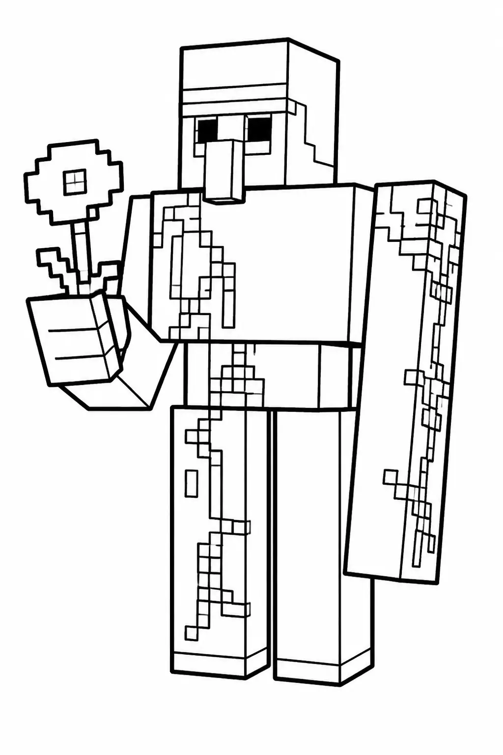 Desenho de Minecraft do Golem de Ferro segurando uma Flor para Colorir