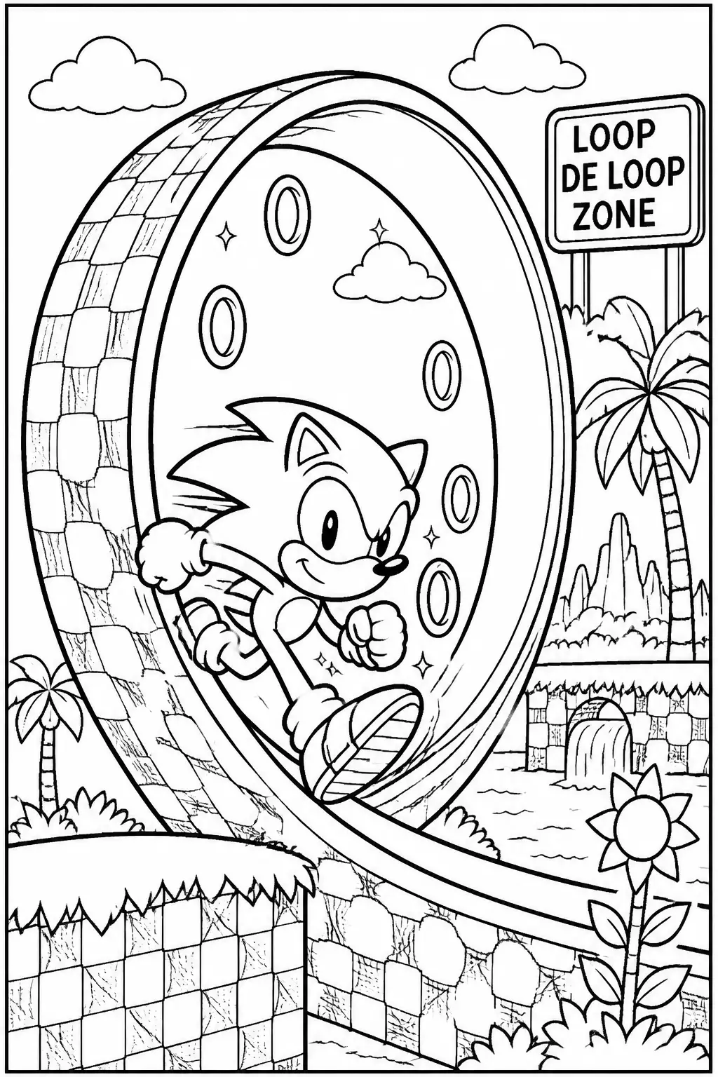 Desenho de Sonic a Correr pelo Loop de Loop para Colorir