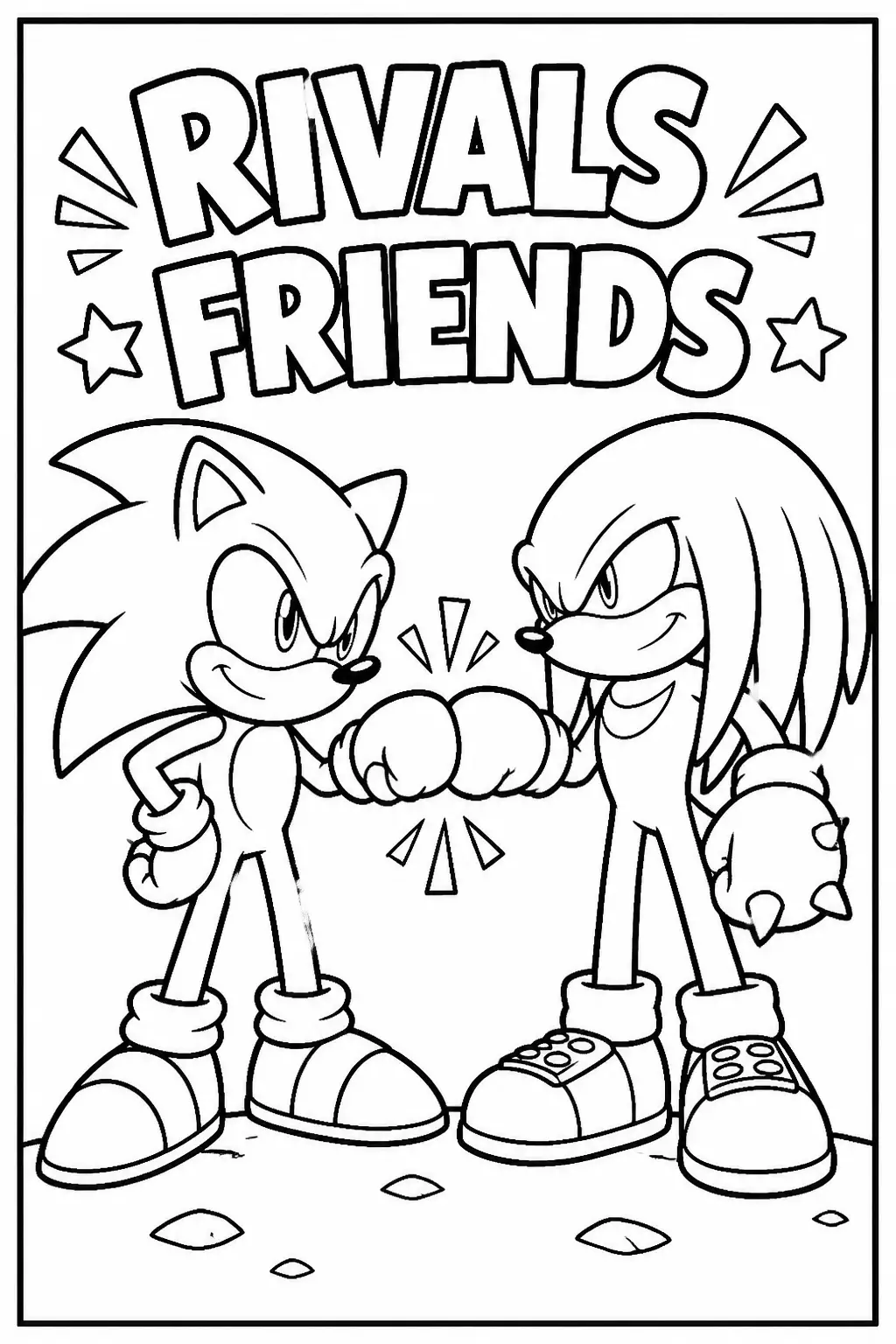 Desenho de Sonic e Knuckles a Cumprimentar se para Colorir