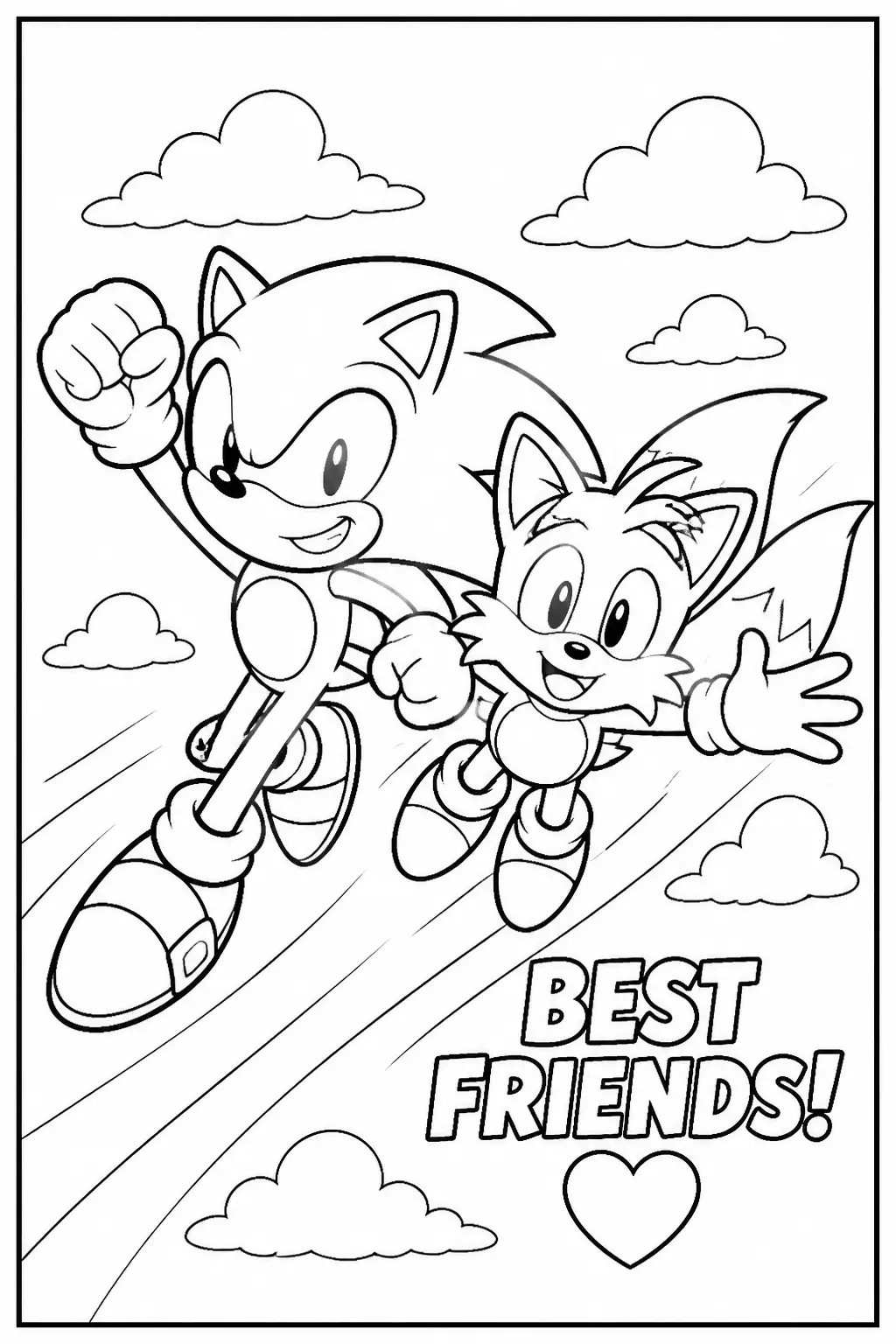 Desenho de Sonic e Tails como Melhores Amigos para Colorir