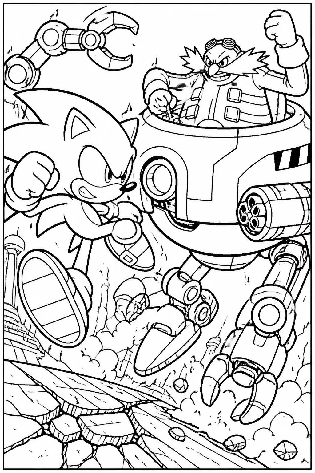 Desenho de Sonic Enfrentando Dr. Eggman para Colorir