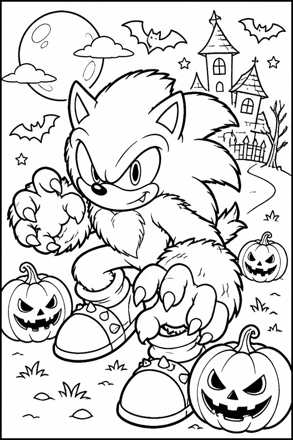 Desenho do Sonic em Halloween com Abóboras para Colorir