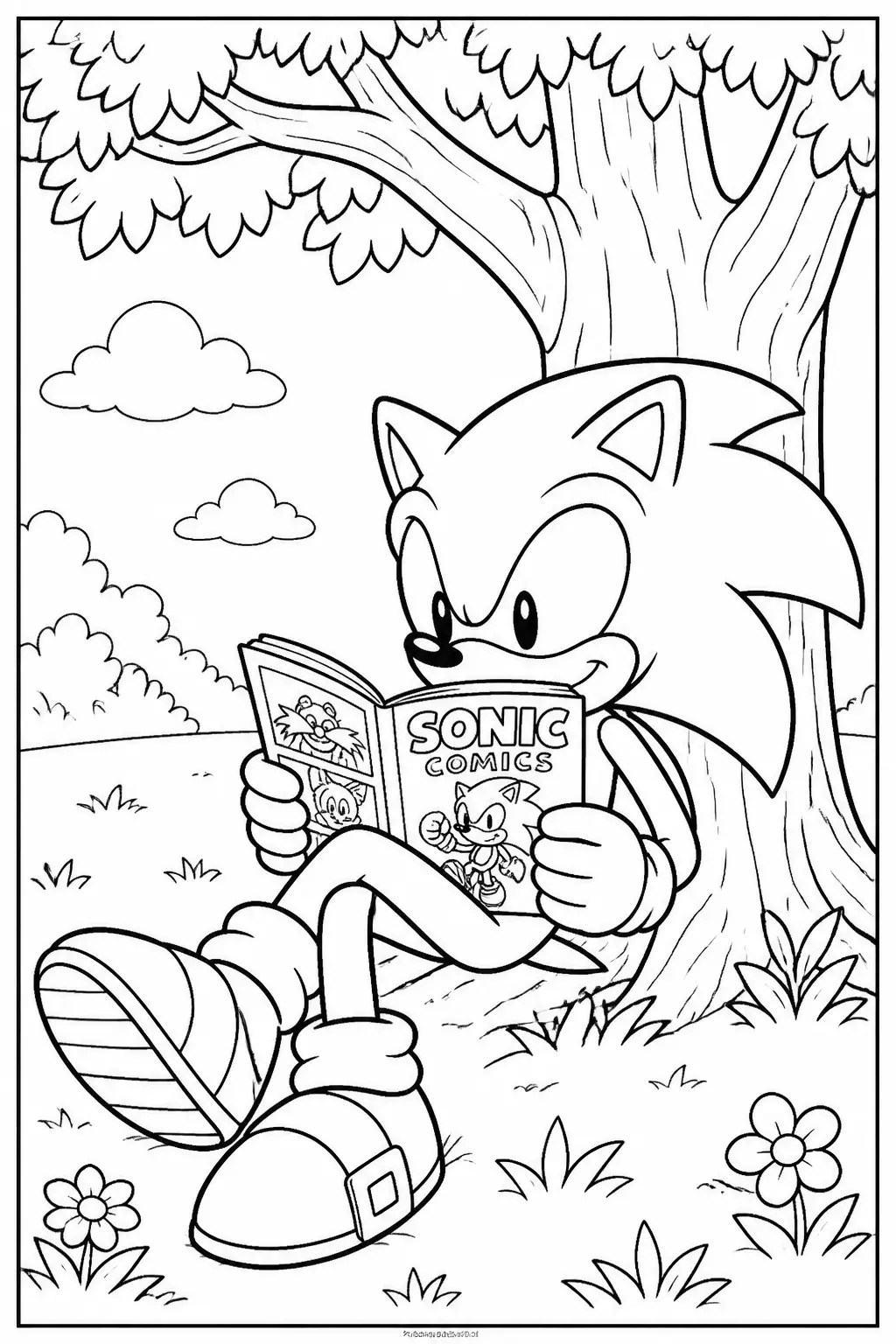 Desenho do Sonic Lendo Quadrinhos para Colorir