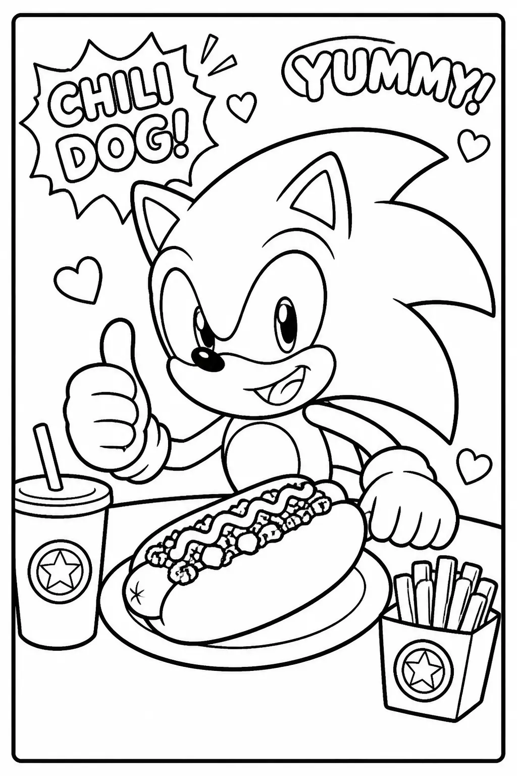Desenho do Sonic Saboreando um Chili Dog para Colorir