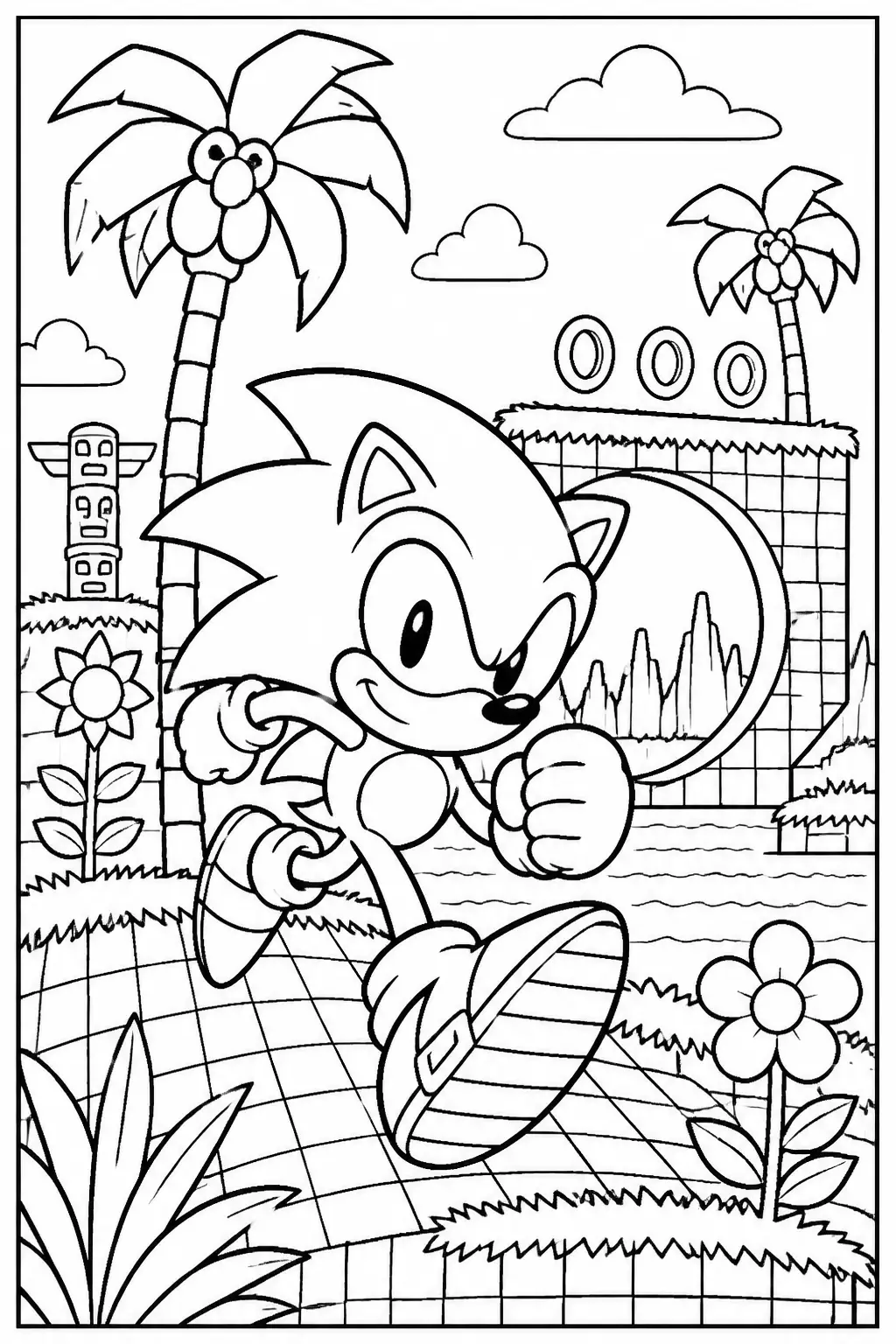 Desenho do Sonic The Hedgehog Correndo na Green Hill Zone para Colorir