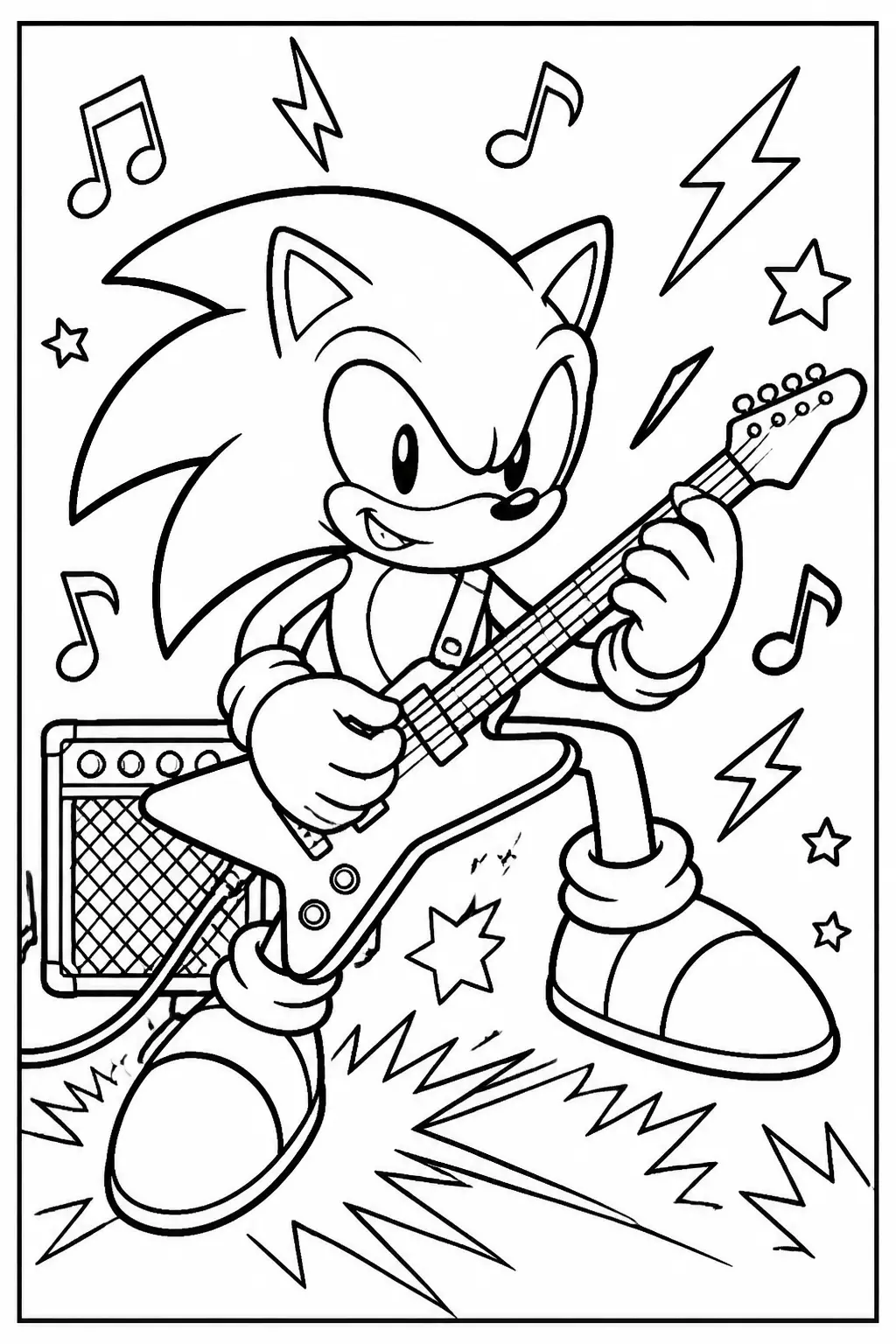 Desenho do Sonic Tocando Guitarra para Colorir
