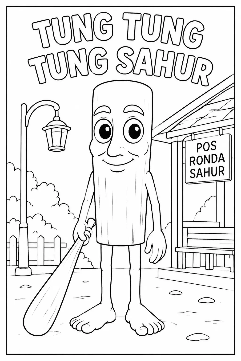Coloriage de Tung Tung Tung Sahur avec un bâton