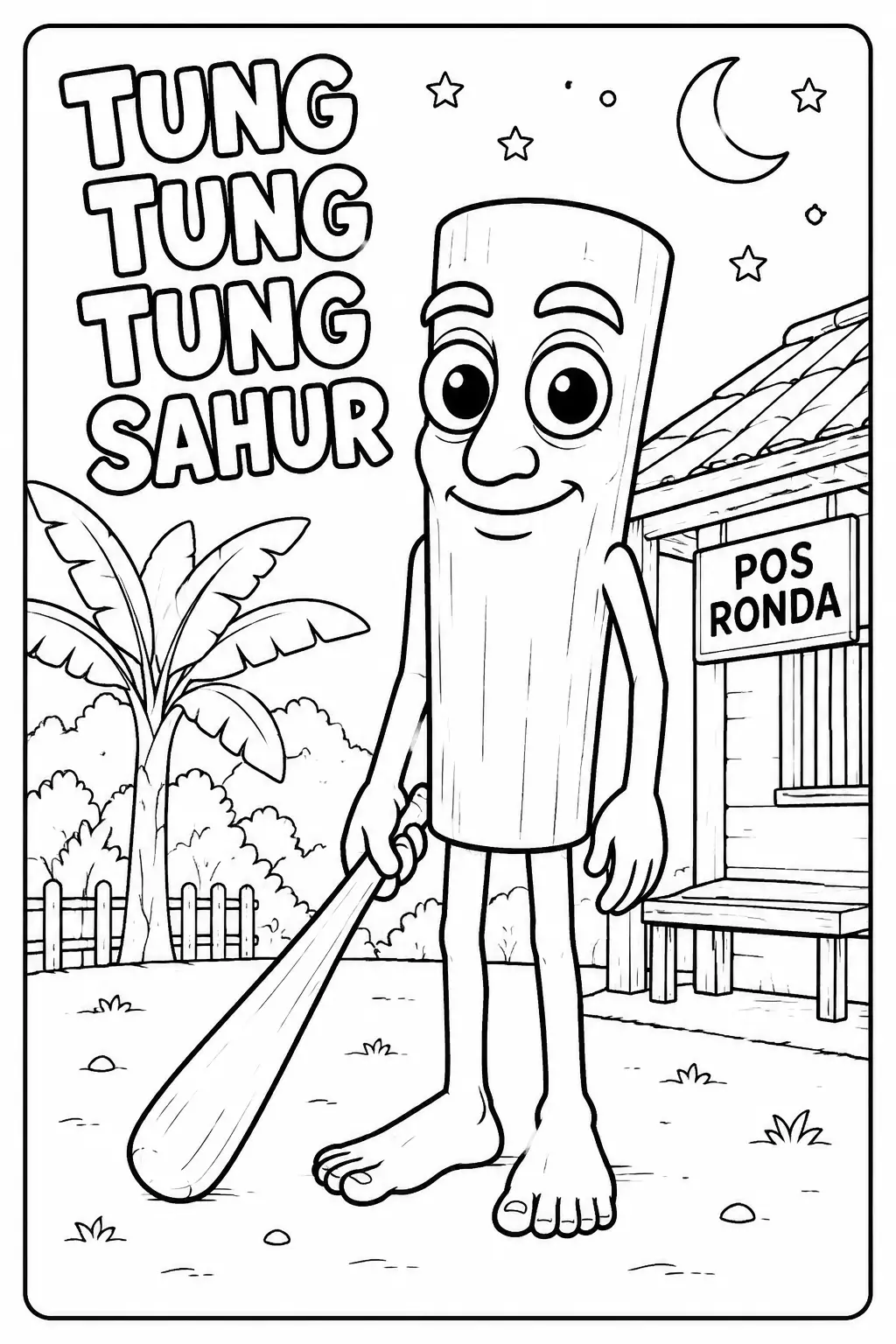 Coloriage de Tung Tung Tung Sahur avec un bâton