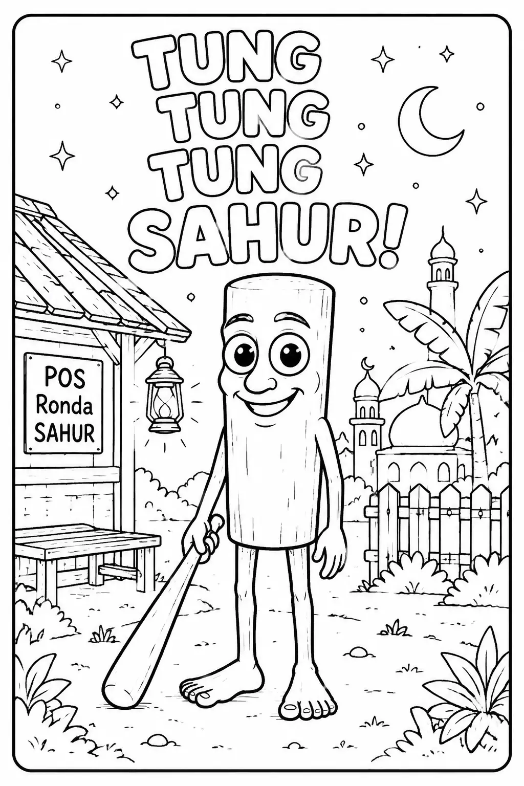 Coloriage Tung Tung Tung Sahur dans la nuit étoilée