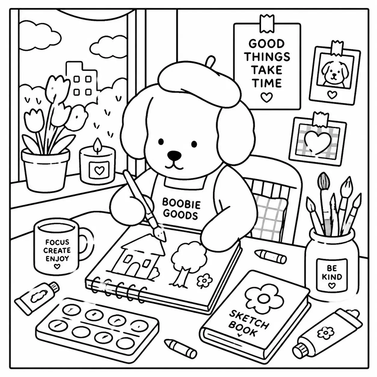 Dibujos de Productos piqueros creando arte para colorear.