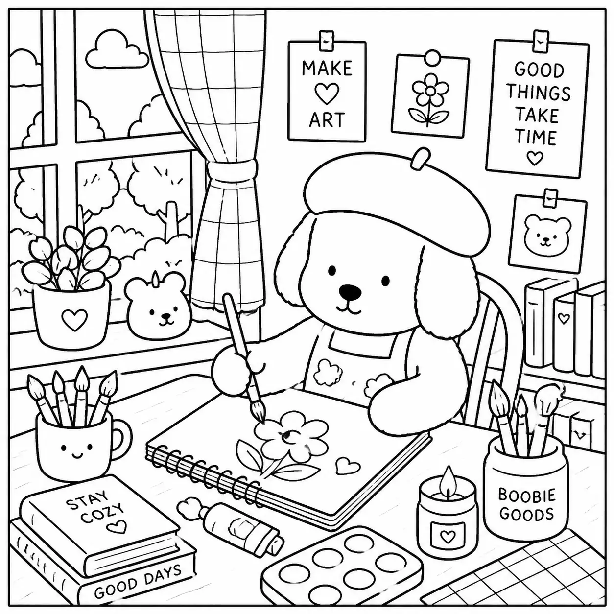 Dibujos de Productos piqueros creando arte para colorear.